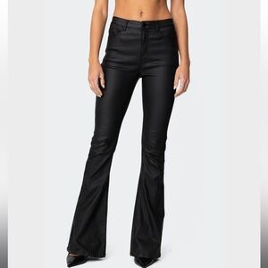 Edikted Luna Faux Leather Flare Jeans Black XS